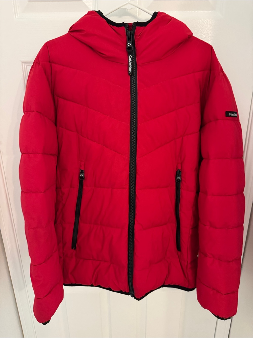 Calvin Klein Red Quilted Hooded Puffer Jacket